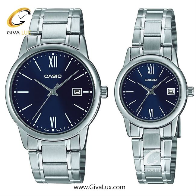 ساعت مچی اورجینال ست کاسیو Casio نقره ای | نقره ای| سرمه ای| کد رفرنس زنانه: LTP-V002D-2B3UDF، مردانه: MTP-V002D-2B3UDF